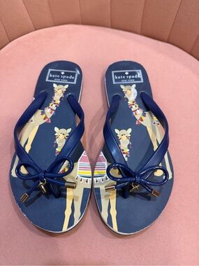 kate spade Navy Llama Print Bow Flip Flops
